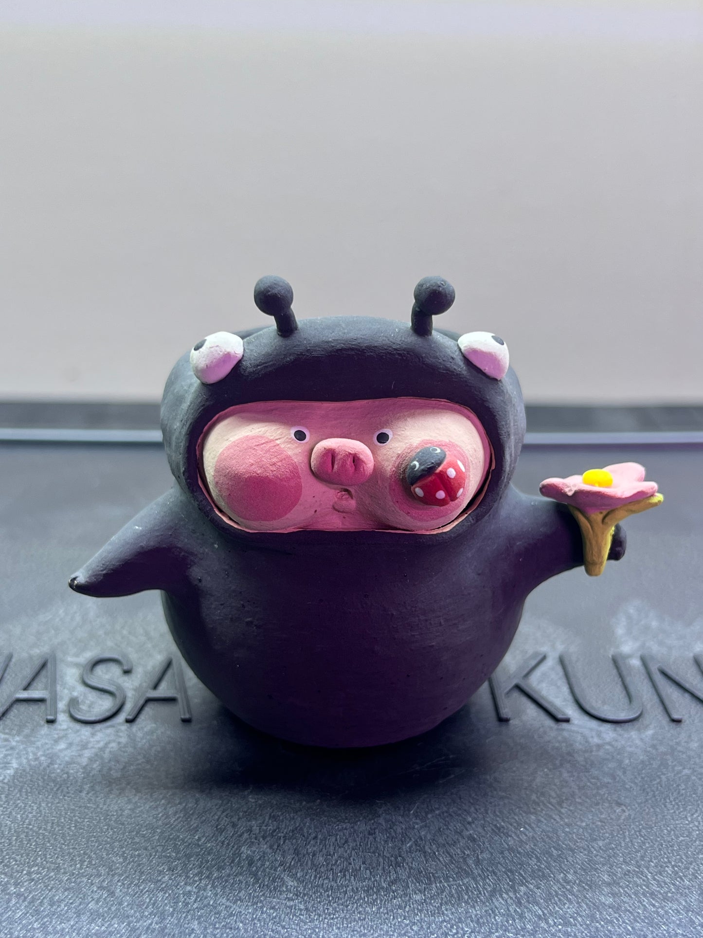 Ladybug Piggy Pot — 2.5" Handmade Wood-Fired Coarse Clay Succulent Planter