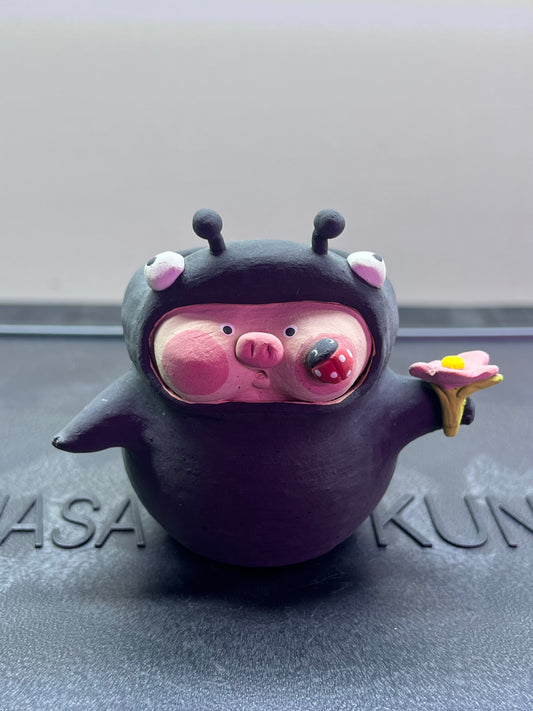Ladybug Piggy Pot — 2.5" Handmade Wood-Fired Coarse Clay Succulent Planter