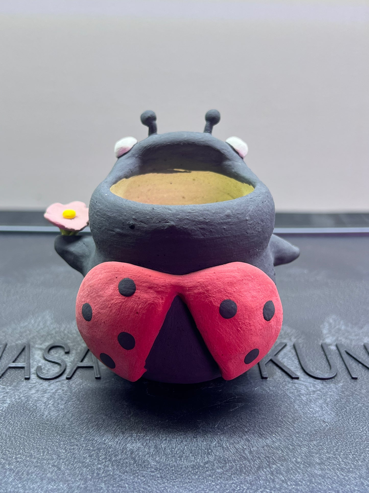 Ladybug Piggy Pot — 2.5" Handmade Wood-Fired Coarse Clay Succulent Planter