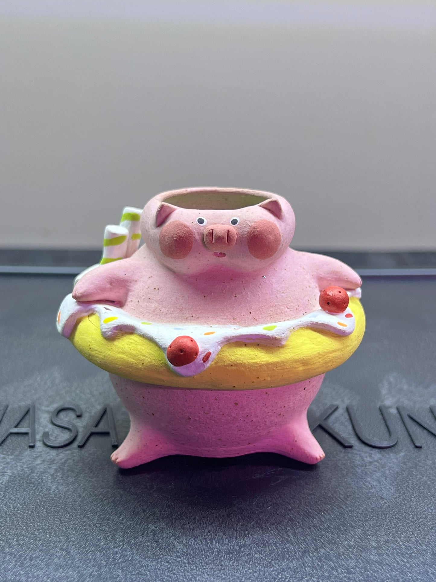 Donut Float Piggy Pot — 2.5" Handmade Wood-Fired Coarse Clay Succulent Planter