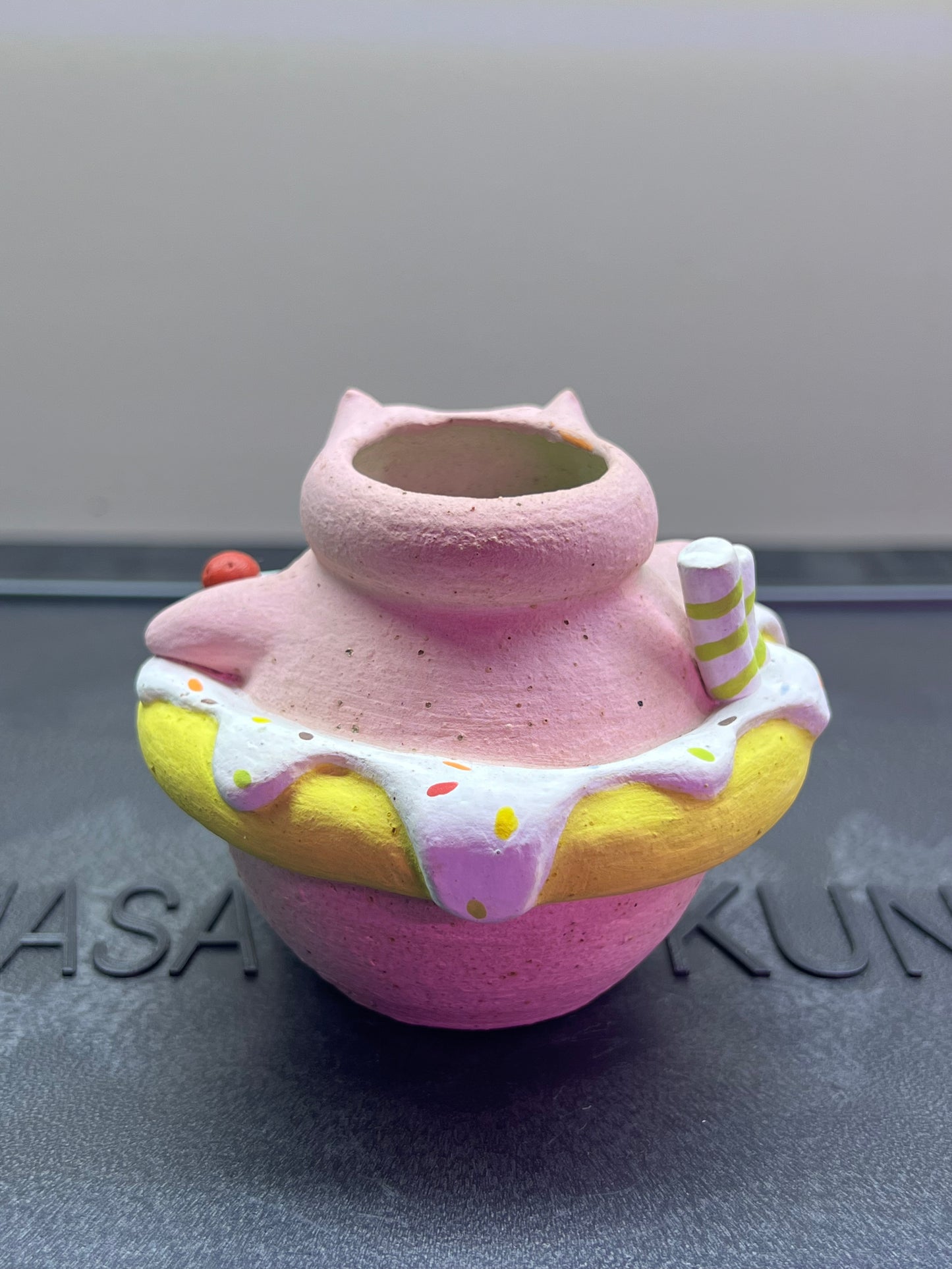 Donut Float Piggy Pot — 2.5" Handmade Wood-Fired Coarse Clay Succulent Planter