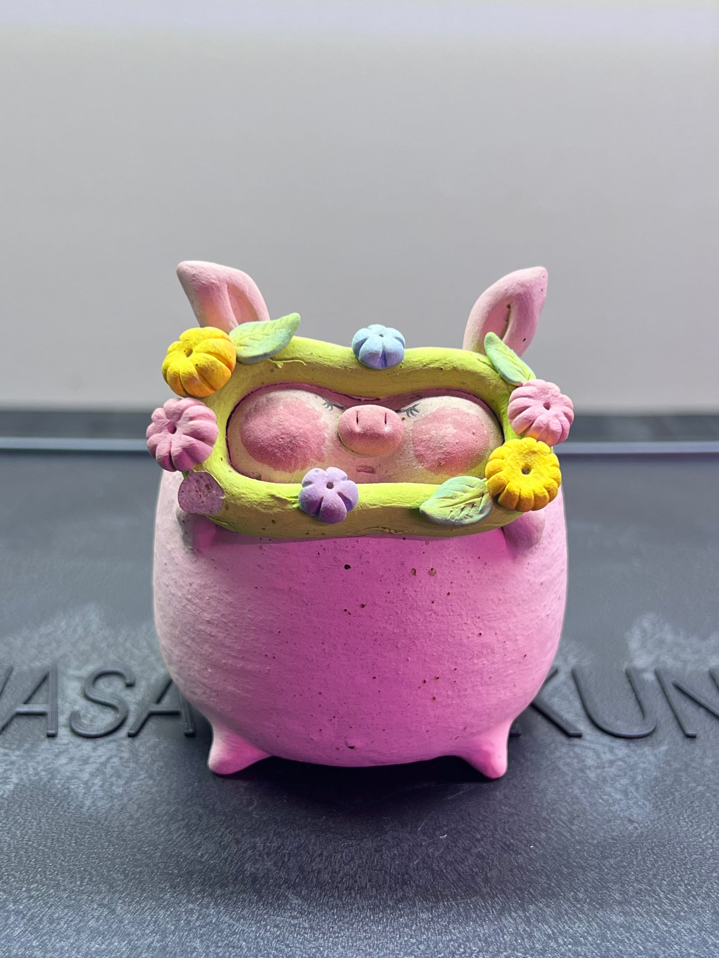 Flower Crown Bunny Pot Set (2 pcs) — Handmade Wood-Fired Coarse Clay pots