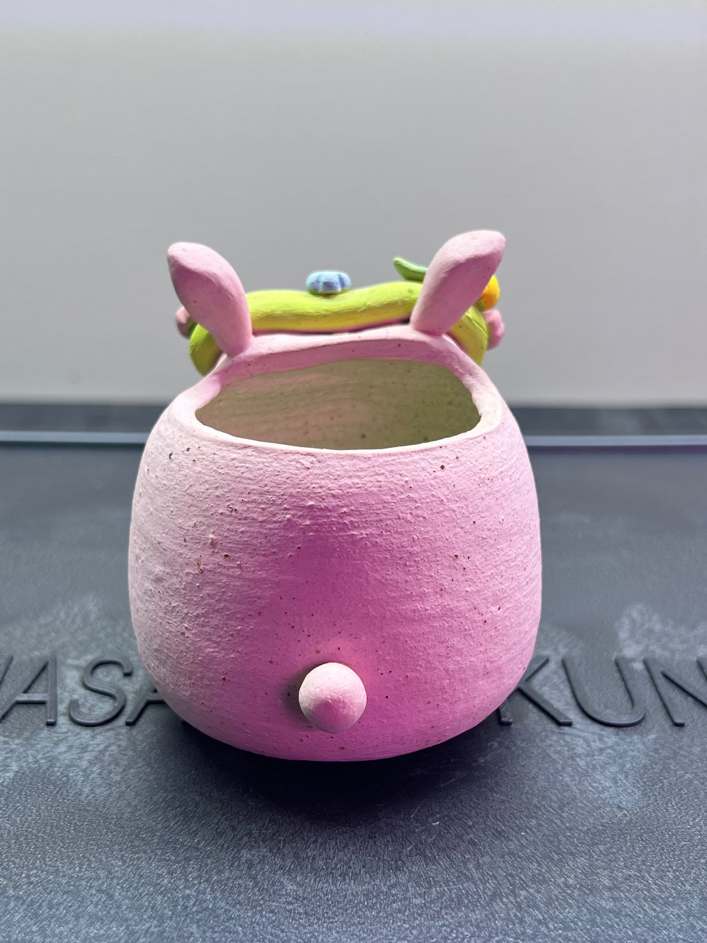Flower Crown Bunny Pot Set (2 pcs) — Handmade Wood-Fired Coarse Clay pots