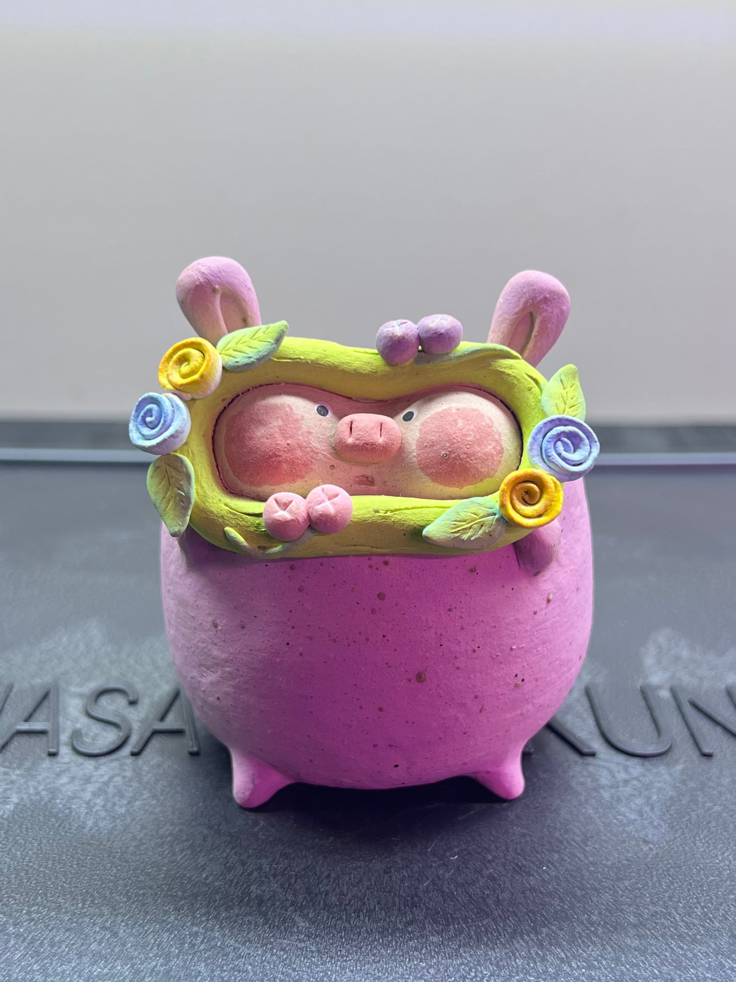 Flower Crown Bunny Pot Set (2 pcs) — Handmade Wood-Fired Coarse Clay pots