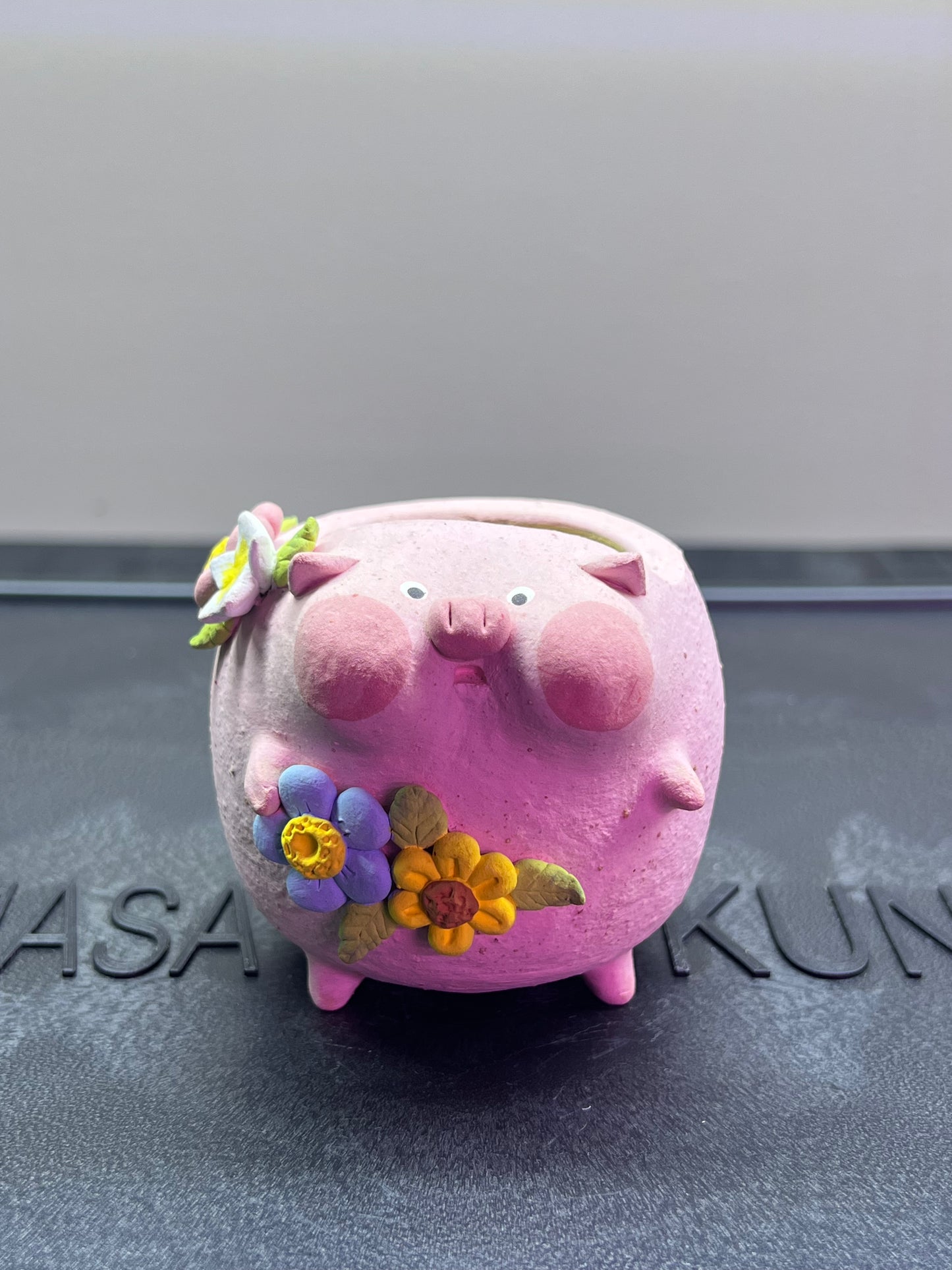 Flower Piggy Pot — 2.5" Handmade Wood-Fired Coarse Clay Succulent Planter