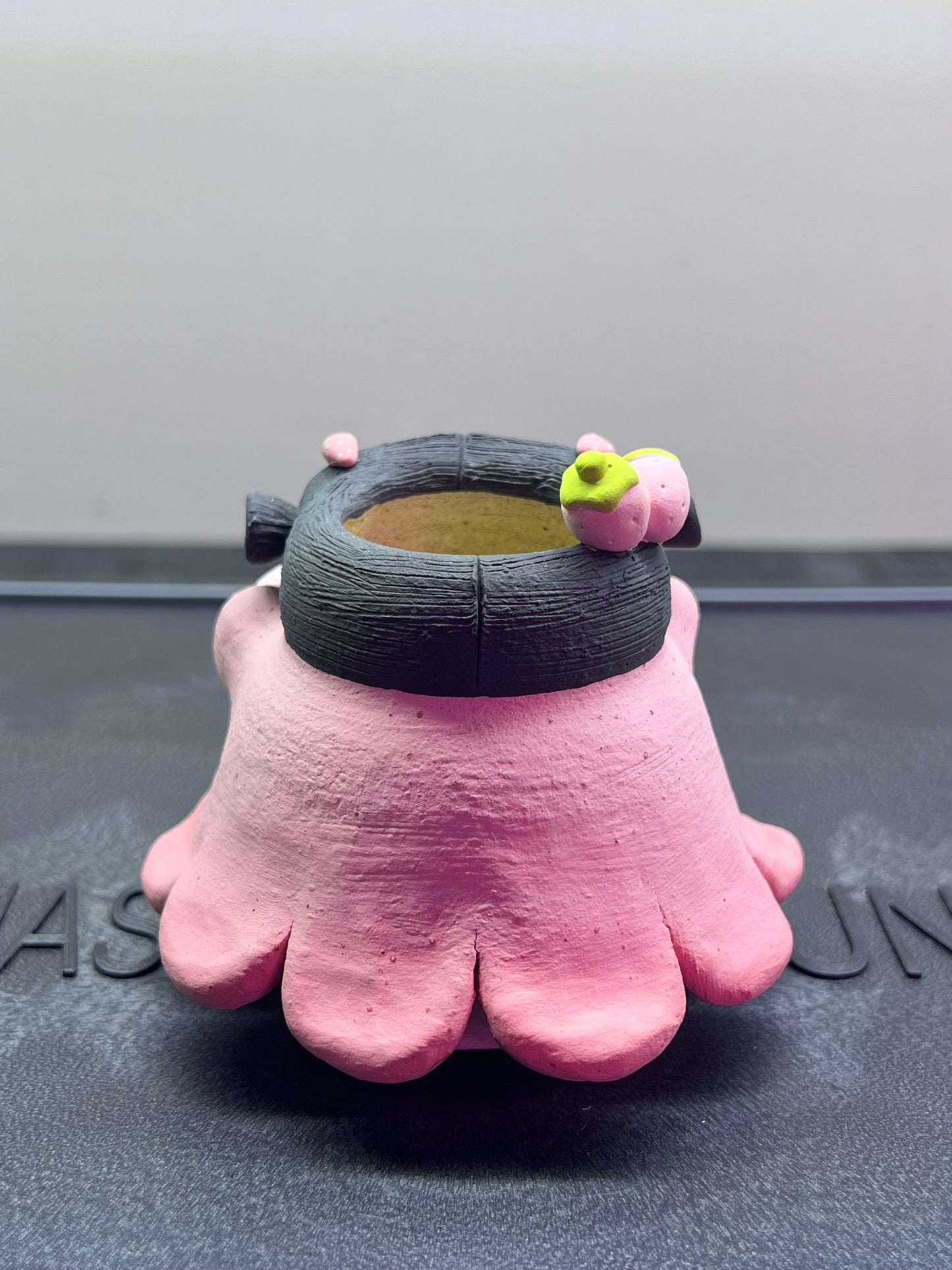 Pink Skirt Piggy Pot — 2.5" Handmade Wood-Fired Coarse Clay Succulent Planter