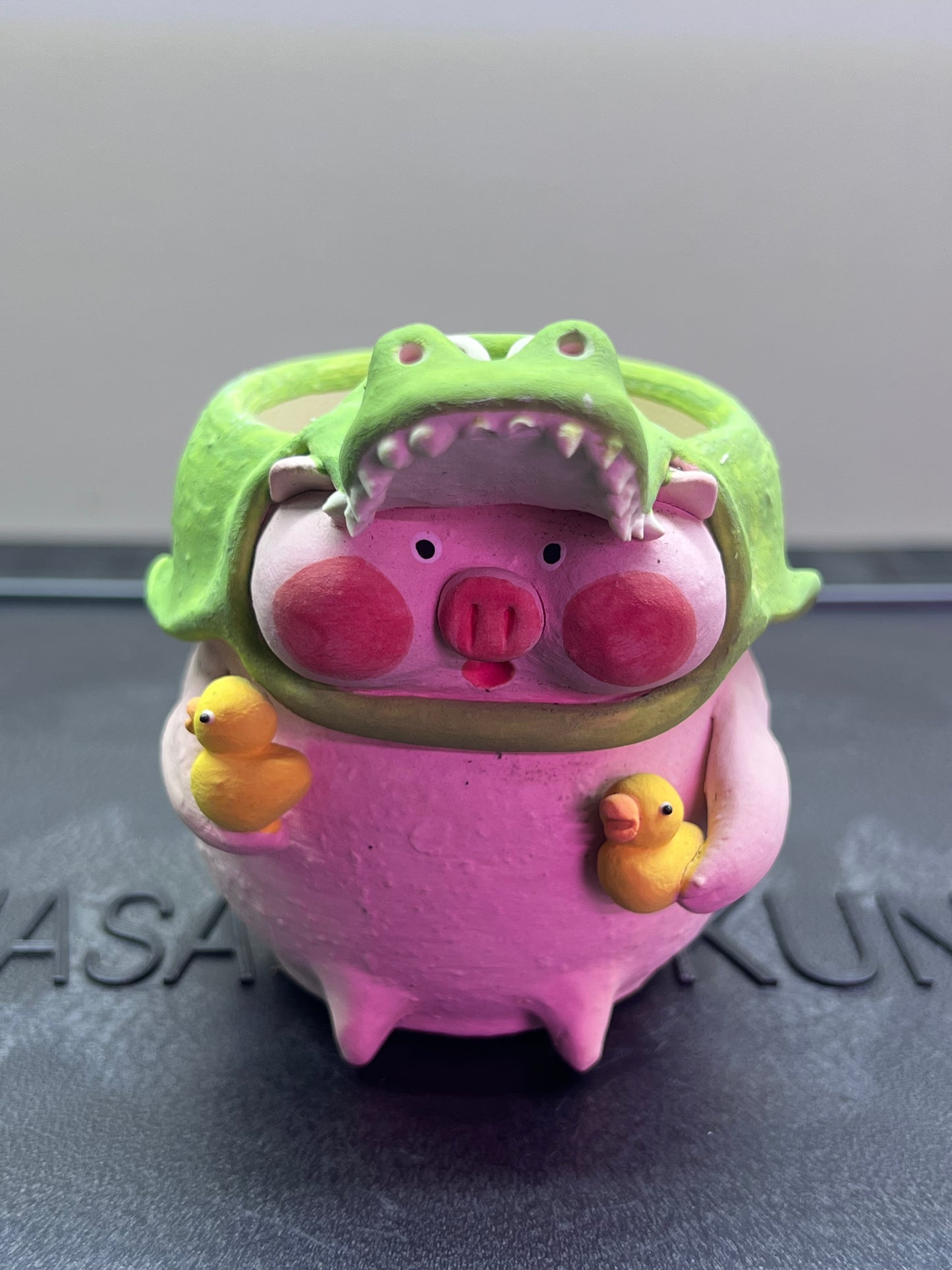 Crocodile Headdress Piggy Pot — 3" Handmade Wood-Fired Coarse Clay pot