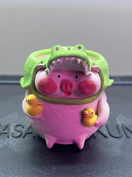 Crocodile Headdress Piggy Pot — 3" Handmade Wood-Fired Coarse Clay pot