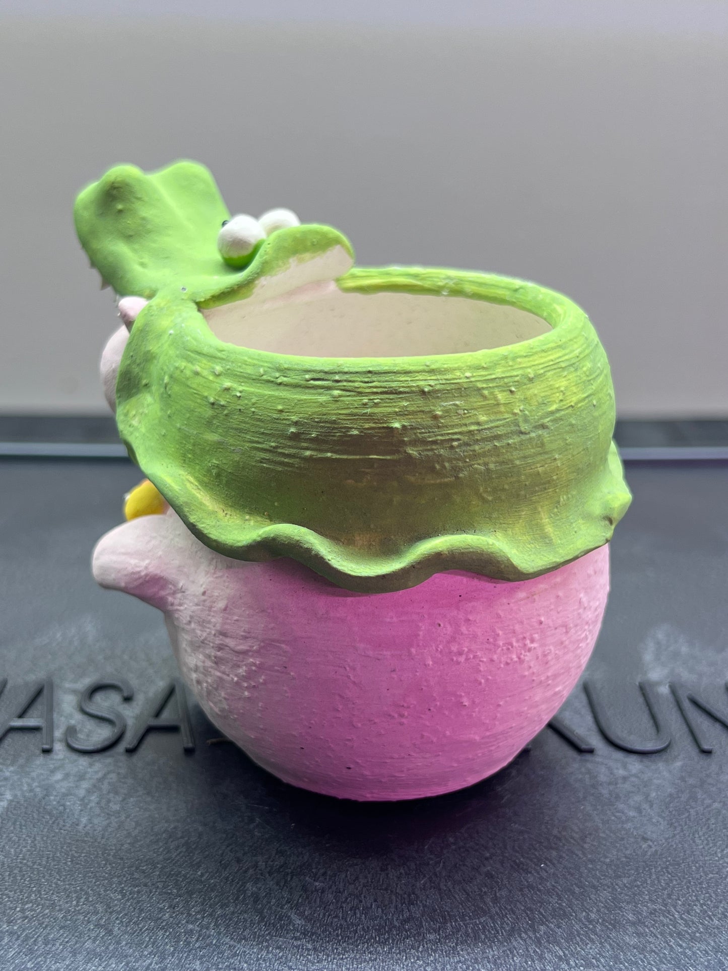 Crocodile Headdress Piggy Pot — 3" Handmade Wood-Fired Coarse Clay pot