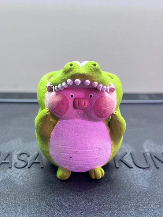 Crocodile Piggy Pot — 2.5" Handmade Wood-Fired Coarse Clay Succulent Planter