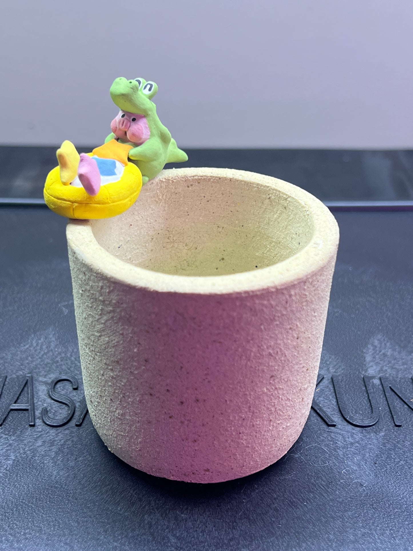 Crocodile Piggy Rim Pot — 2.5" Handmade Wood-Fired Coarse Clay Succulent Planter