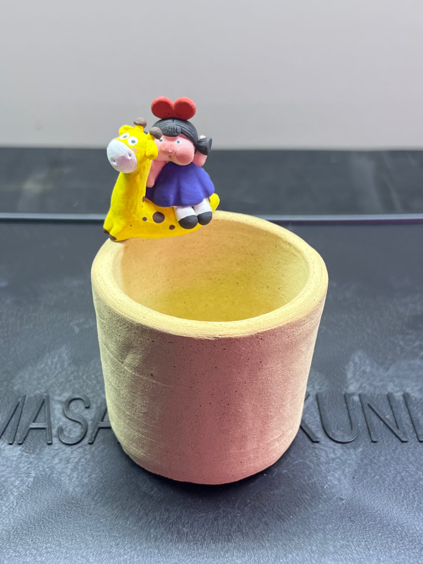 Girl & Giraffe Rim Pot — 2.5" Handmade Wood-Fired Coarse Clay Succulent Planter