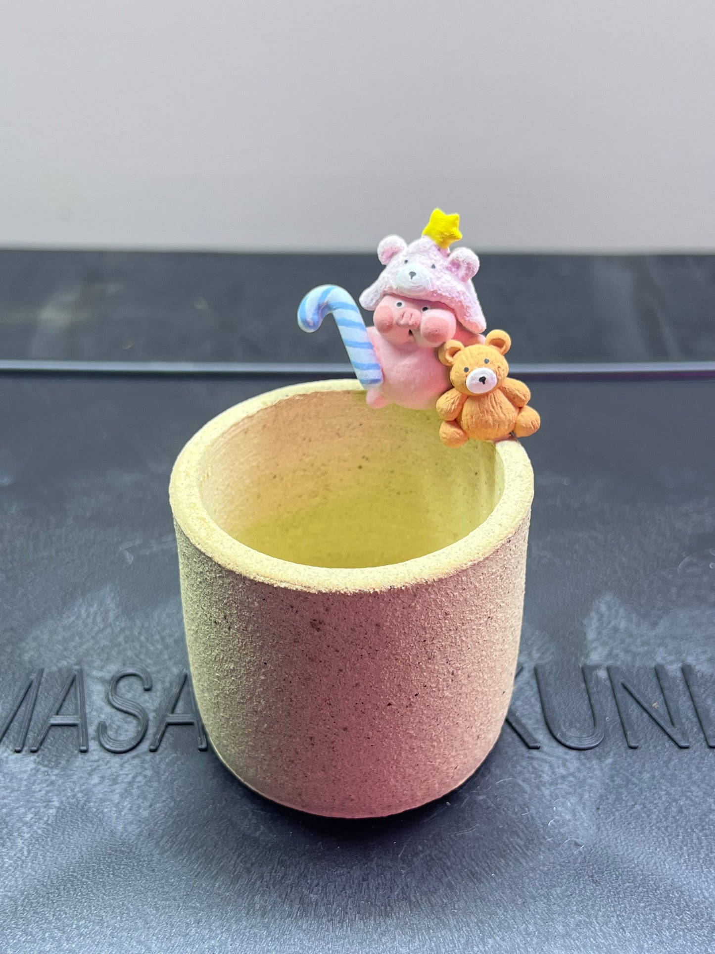 Teddy Bear Piggy Rim Pot — 2" Handmade Wood-Fired Coarse Clay Succulent Planter