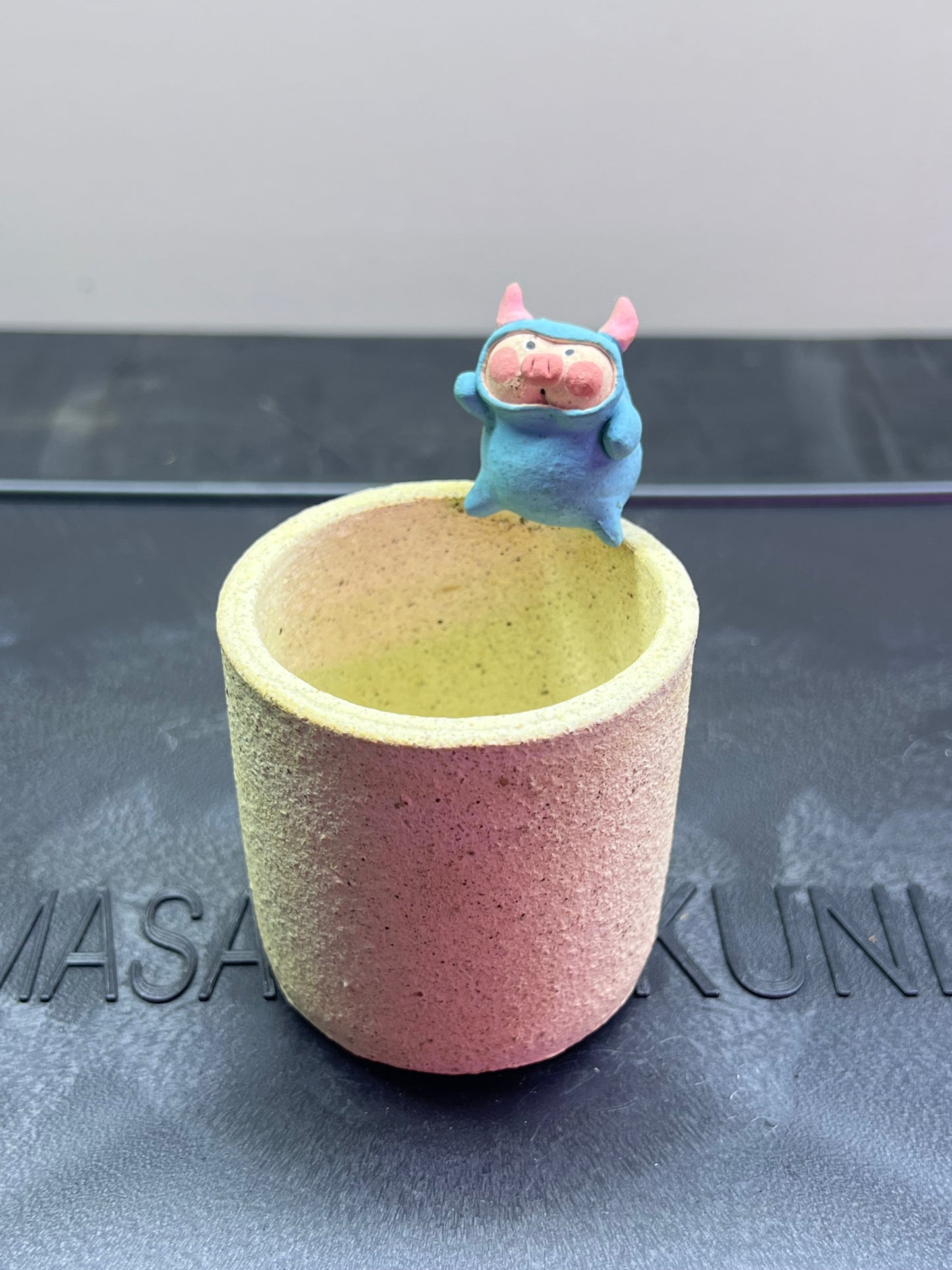 Little Devil Piggy Rim Pot — 2" Handmade Wood-Fired Coarse Clay Succulent Pot