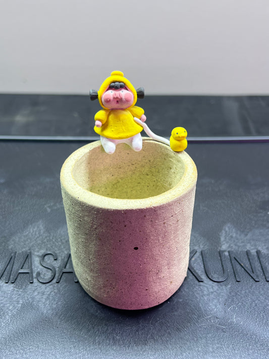 Rainy Day Piggy Rim Pot — 2" Handmade Wood-Fired Coarse Clay Succulent Planter